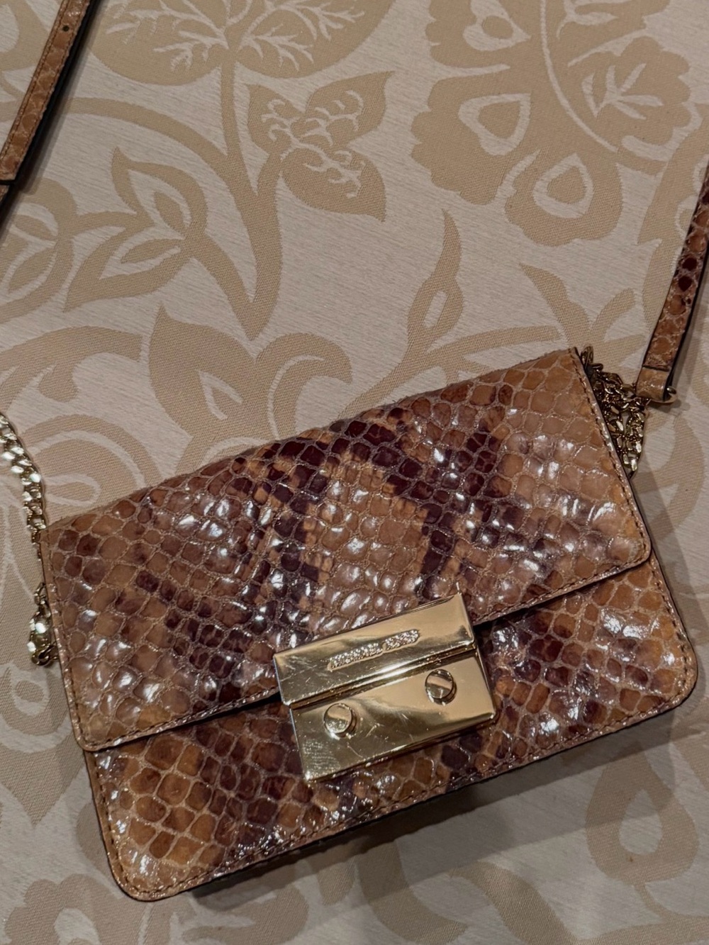 MICHAEL Michael Kors Brown Snake-Embossed Crossbody with Gold Hardware - Picture 2 of 2